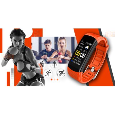 5. Smartwatch GIEWONT Czarno Pomarańczowy 2 Paski GW200-9