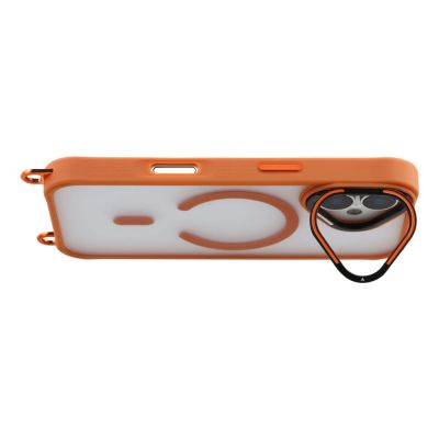 4. Etui na iPhone 17 z regulowaną smyczą Crossbody oraz ramką aparatu pełniącą funkcję podstawki kompatybilne z MagSafe - pomarańczowe