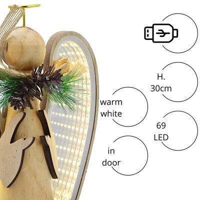 3. ANIOŁ DEKORACYJNY DREWNIANY LED wys: 30CM USB