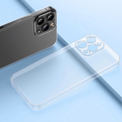19. Baseus Frosted Glass Case etui pokrowiec do iPhone 13 Pro Max sztywna obudowa z żelową ramką przezroczysty (ARWS000802)