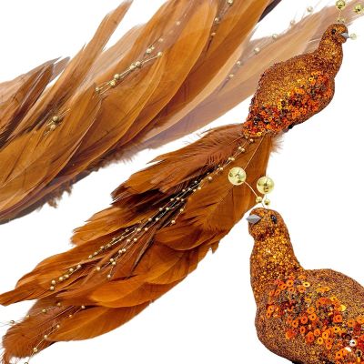 16. PTASZEK DEKORACYJNY NA KLIPSIE 38CM BRĄZOWO MIEDZIANY