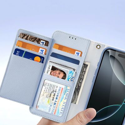 7. Etui skórzane Dux Ducis Lawa na iPhone 16 Pro Max z odłączanym portfelem magnetycznym - błękitne