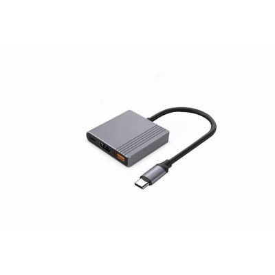 7. GEMBIRD MULTI ADAPTER USB TYPU C 3 W 1 (PORT USB + HDMI + WIDEO USB-C), KOLOR SZARY