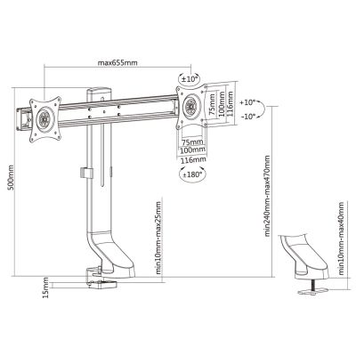 6. Uchwyt na dwa monitory / podwójny 17"-27" 14kg Maclean MC-854 VESA 75x75 100x100 pasuje do MC-848 i MC-849