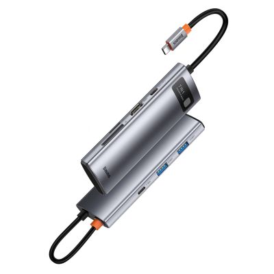 13. Baseus Metal Gleam Series multifunkcjonalny HUB USB 7w1 Typ C HDMI czytnik kart TF PD szary (WKWG020113)