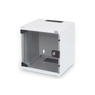 13. Zestaw sieciowy 10": szafa wisząca 6U, półka, listwa zasilająca, 8-port switch, panel kat.6, szary