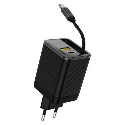 Ładowarka sieciowa Dudao A67EU GaN 67W z wbudowanym zwijanym kablem USB-C Power Delivery Quick Charge - czarna