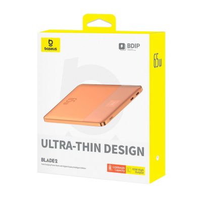 7. Powerbank Baseus Blade2 12000mAh 65W z wyświetlaczem cyfrowym (z białym kablem Baseus Mini White Series USB-C - USB-C 100W (20V/5A) 50cm) - pomarańczowy