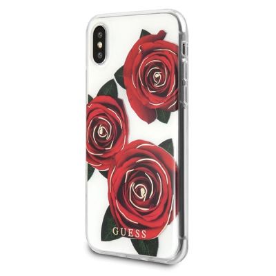 2. Etui Guess Flower Desire Red Rose na iPhone X - przezroczyste