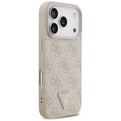4. Etui Guess Leather 4G Triangle Strass MagSafe na iPhone 18 Pro / 17 Pro - różowe