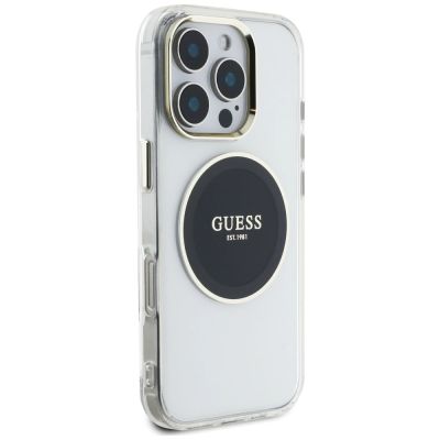 4. Etui Guess IML Metal Colored Circle Classic Logo MagSafe na iPhone 16 Pro - czarne