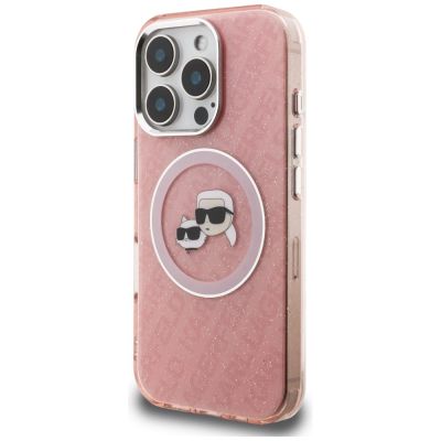 2. Etui Karl Lagerfeld IML Glitter Karl & Choupette Heads Logo MagSafe na iPhone 16 Pro Max - różowe