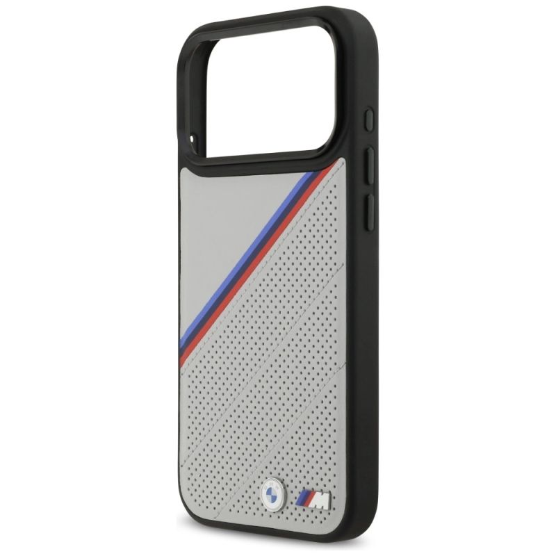 6. Etui BMW M Tricolor Metal Logo MagSafe do iPhone 17 Pro Max - szare