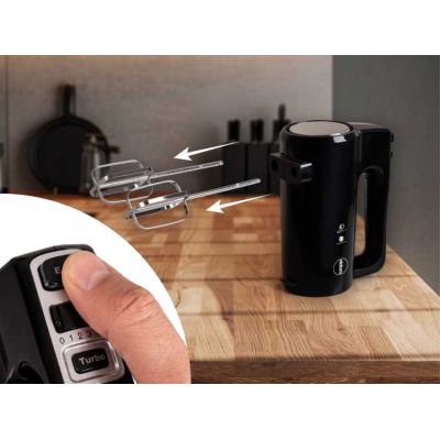 8. ELDOM ROBOT KUCHENNY R120 MIXO 400W, CZARNY, 5 PRĘDKOŚCI, UBIJANIE I MIESZANIE, PRZYCISK TURBO, POJEMNIK NA AKCESORIA