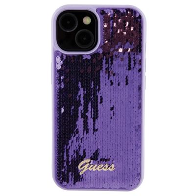 3. Etui Guess Sequin Script Metal na iPhone 15 - fioletowe