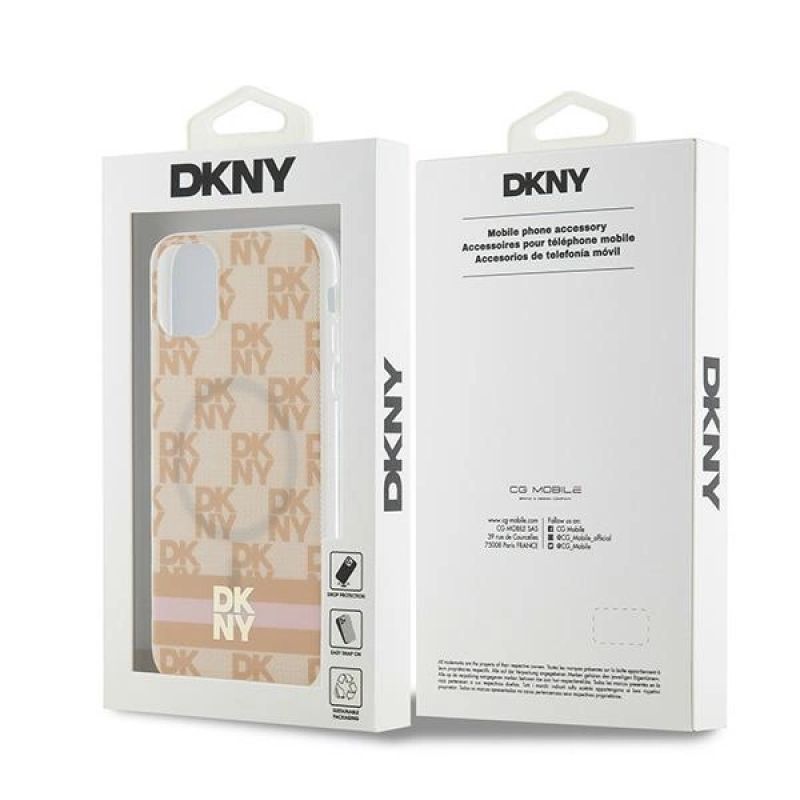 8. Etui DKNY IML Checkered Mono Pattern & Printed Stripes MagSafe na iPhone 11 / Xr - różowe
