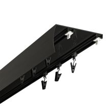 SZYNA SUFITOWA Z OSŁONĄ SZREOKI ROZSTAW MIĘDZY TORAMI 102 MM ŚLIZGI Z ŻABKAMI 150 CM ALUMINIOWA CZARNA PODWÓJNA KOWALSKI