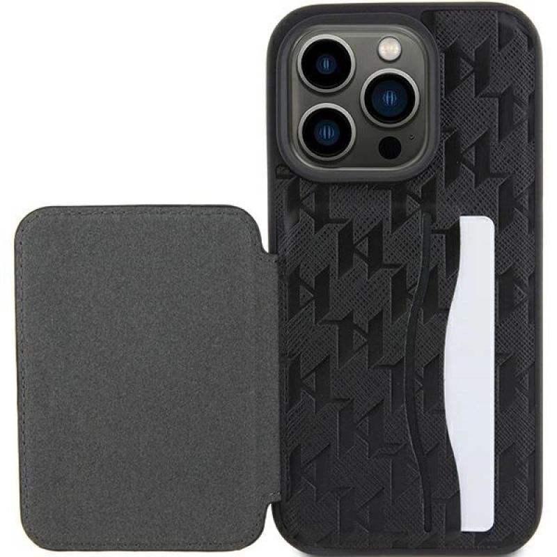 8. Etui Karl Lagerfeld Saffiano Cardslots and Stand Monogram Ikonik Patch do iPhone 15 Pro - czarne
