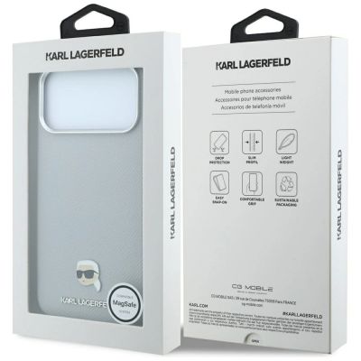 8. Etui Karl Lagerfeld Grained Karl Head Metal MagSafe na iPhone 18 Pro / 17 Pro - szare
