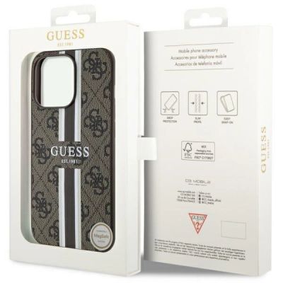 8. Etui Guess 4G Printed Stripes MagSafe na iPhone 13 Pro / iPhone 13 - brązowe