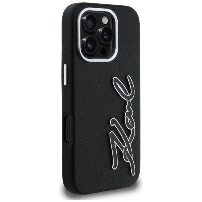 4. Etui Karl Lagerfeld FW Grained Signature Logo na iPhone 16 Pro - czarne