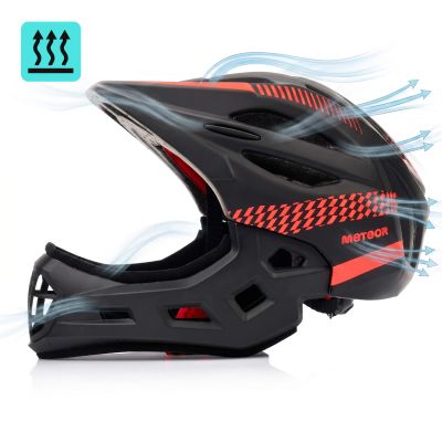 13. Kask rowerowy full-face Meteor Lupus S 48-52 cm czarny/czerwony