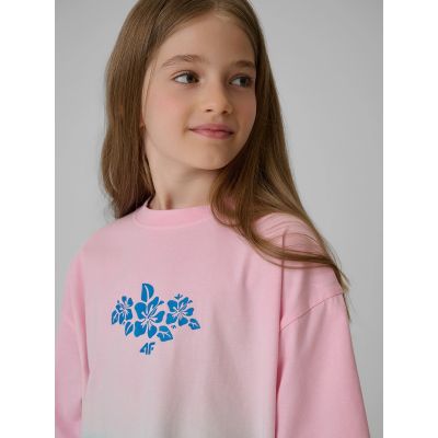 3. T-shirt loose z nadrukiem dziewczęcy 4F 4FJRSS26TTSHF4186-91A