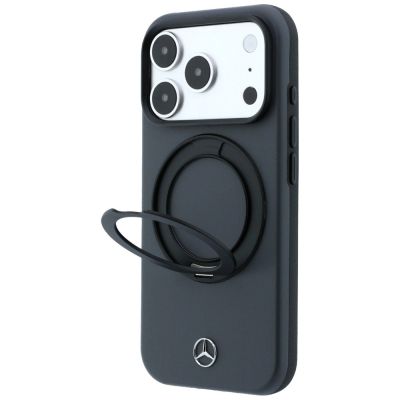 2. Etui Mercedes Leather with Ring Stand MagSafe na iPhone 18 Pro / 17 Pro - ciemnoszare