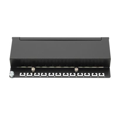 6. Digitus Panel krosowy desktop 12x RJ45, LSA poziom, kat.6A, ekranowany, czarny, prowadnica kabli