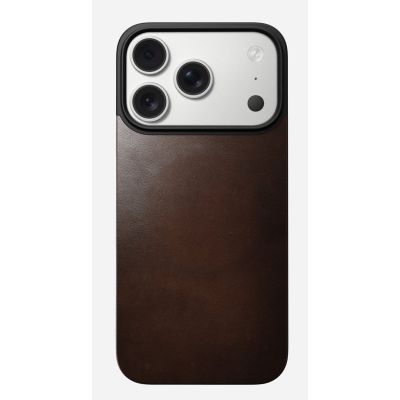 3. NOMAD Magnetic Leather Back - nakładka magnetyczna na iPhone 18 Pro / 17 Pro kompatybilna z MagSafe, skóra Horween (rustic brown)