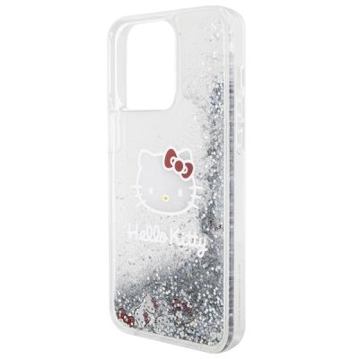 5. Etui Hello Kitty Liquid Glitter Charms Kitty Head na iPhone 15 Pro Max - srebrne
