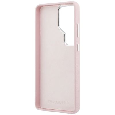7. Etui Karl Lagerfeld Grained Signature Metal Resin Logo na Samsung Galaxy S26 Ultra - różowe