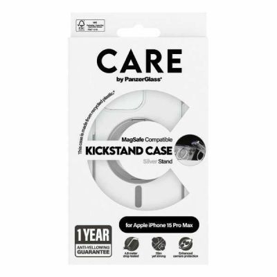 4. Etui CARE by PanzerGlass Kickstand Case MagSafe na iPhone 15 Pro Max - srebrne