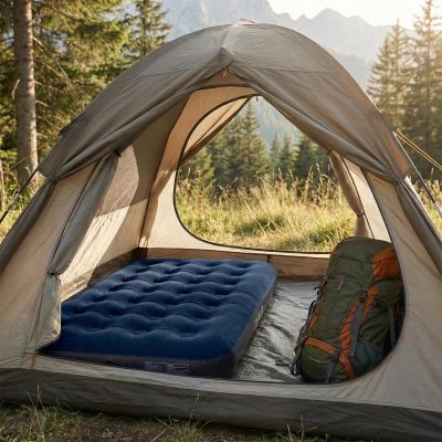 4. MATERAC FLOKOWANY 1-OSOBOWY Z WBUDOWANĄ POMPKĄ NOŻNĄ 191x99x22CM 24679