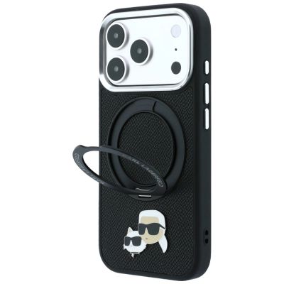 2. Etui Karl Lagerfeld with Ring Stand 360 Karl & Choupette Heads Pin MagSafe na iPhone 18 Pro Max / 17 Pro Max - czarne