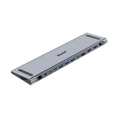 9. UNITEK STACJA DOKUJĄCA KVM 2X HDMI, 1X DP 4K, USBC, MST, HDMI 2.0 Z PODSTAWKĄ