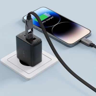 6. Kabel Acefast C13-04 USB-C - USB-A / USB-C 480Mb/s 3A 1.2m - czarny