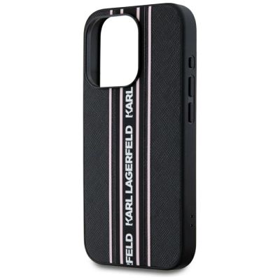 5. Etui Karl Lagerfeld Saffiano Athleisure Stripes Cord na iPhone 15 Pro - różowe