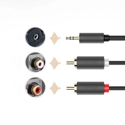 6. Kabel Ugreen AV102 10513 3,5 mm mini jack (męski) / 2RCA (męski) 5m - szary