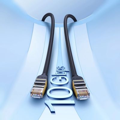 12. Baseus Speed Seven szybki kabel sieciowy RJ45 10Gbps 1m czarny (WKJS010101)