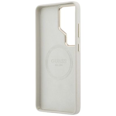 7. Etui Guess Rhinestone Round Logo MagSafe na Samsung Galaxy S26 Ultra - beżowe