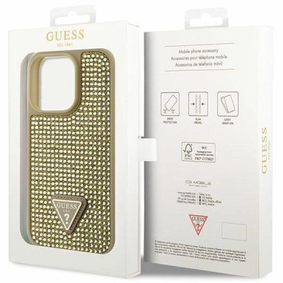 8. Etui Guess Rhinestone Triangle na iPhone 14 Pro - złote