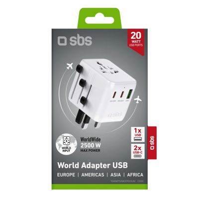 2. Adapter podróżny SBS 2xUSB-C 1xUSB-A uniwersalny - biały