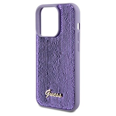 6. Etui Guess Sequin Script Metal na iPhone 14 Pro Max - fioletowe