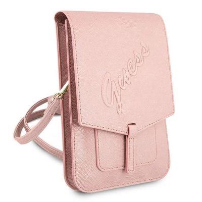 3. Torebka na telefon Guess Saffiano Script - różowe