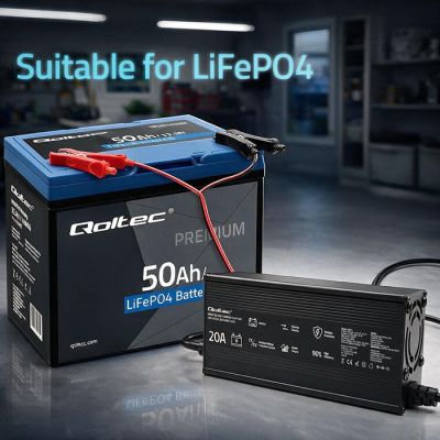 4. Qoltec Specjalistyczna ładowarka do akumulatora LiFePO4 12V | 20A | PF 0.9 | LED | Inteligentne ładowanie