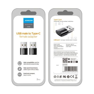 5. Joyroom adapter przejściówka z USB Typ C (żeński) na USB (męski) 2 szt. czarny (S-H152 Black)