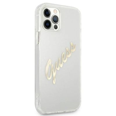 4. Etui Guess Vintage Script Gold na iPhone 12 Pro Max - przezroczyste
