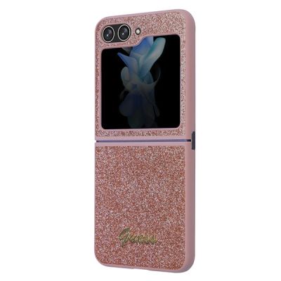 6. Etui Guess Glitter Script na Samsung Galaxy Z Flip 5 - różowe