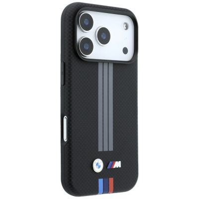 4. Etui BMW M Quadrille Kevlar Anthracite & Tricolor Print Lines MagSafe na iPhone 17 Pro / 18 Pro - czarne